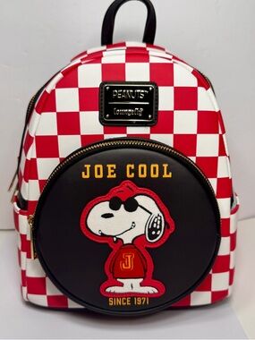 NWT. Loungefly Peanuts Snoopy Joe Cool Checkered Mini Backpack.